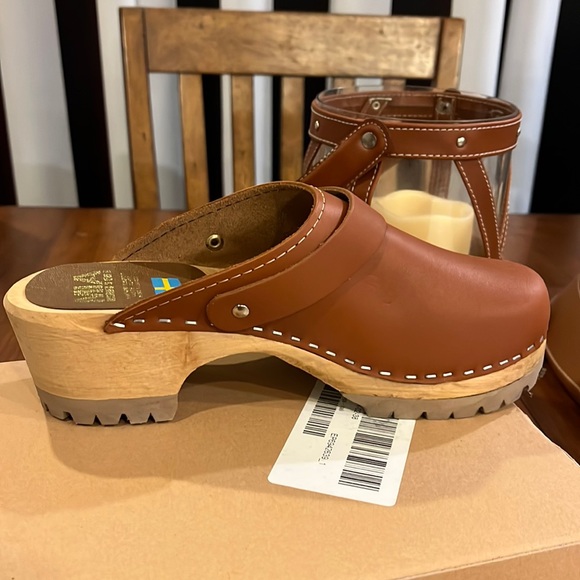 Mia Ebba Lug Leather Swedish Anatomisk Clogs Shoes Luggage Womens Size 7 Euro 37 - Picture 4 of 12